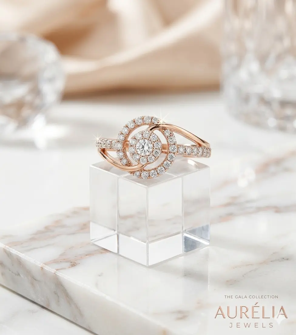 The Celestial Radiance: 14K Gold Double Halo Diamond Ring
