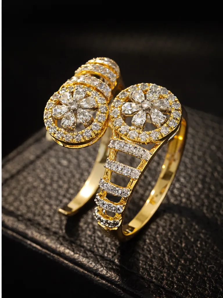 14K Gold Diamond Fancy Designer Ring (Geometric Cluster Style)