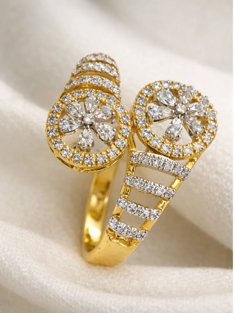 14K Gold Diamond Fancy Designer Ring (Geometric Cluster Style)