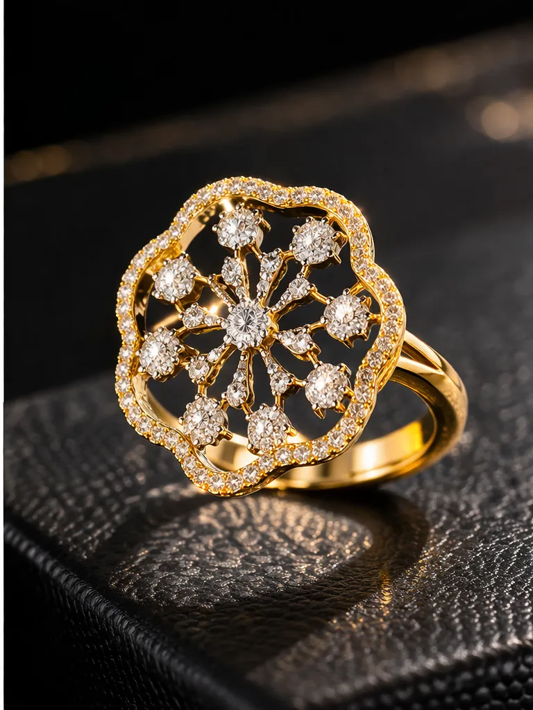 14K Gold Diamond Floral Designer Ring (Open Petal Style)
