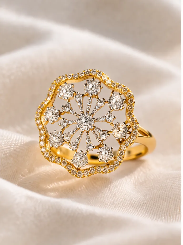 14K Gold Diamond Floral Designer Ring (Open Petal Style)