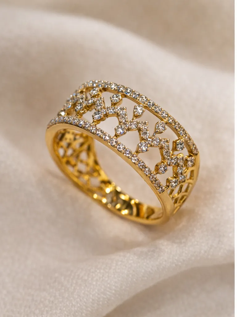 14K Gold Diamond Elegant Band Ring (Zigzag Pattern Design)